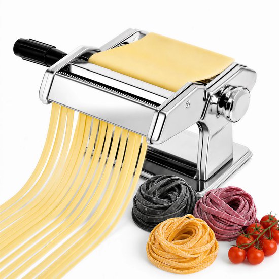 Handmatige Pastamachine - Pastamaker voor Zelfgemaakte Pasta en Noedels - Met Handzwengel en 2 Snijbreedtes - Metalen Pastapers voor Spaghetti en Noedels - Compact Keukenaccessoire - Zilver
