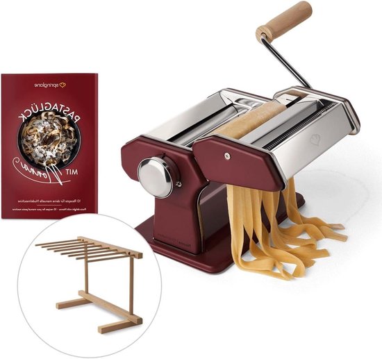 Handmatige Pastamachine - Pastamaker - Zelf Pasta Maken - 9 Deegdiktes - Incl. Droogrek - Rood