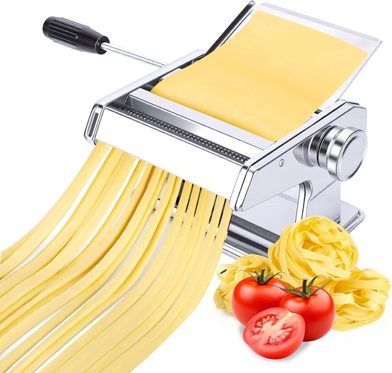 Handmatige Pastamachine, Professionele Roestvrijstalen Pastamachine met 9 Instelbare Dikte-instellingen en 2 Messen, voor Spaghetti, Fettuccini, Lasagne of Knoedelvellen