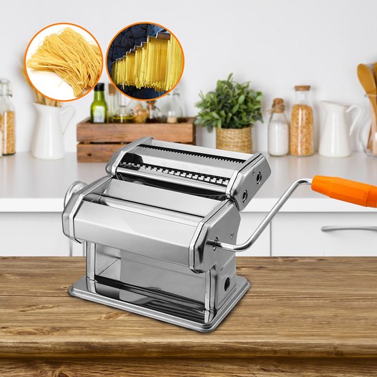 Handmatige pastamachine roestvrij staal, 9 standen, voor spaghetti en lasagne, geschikt voor thuisgebruik van Merkloos