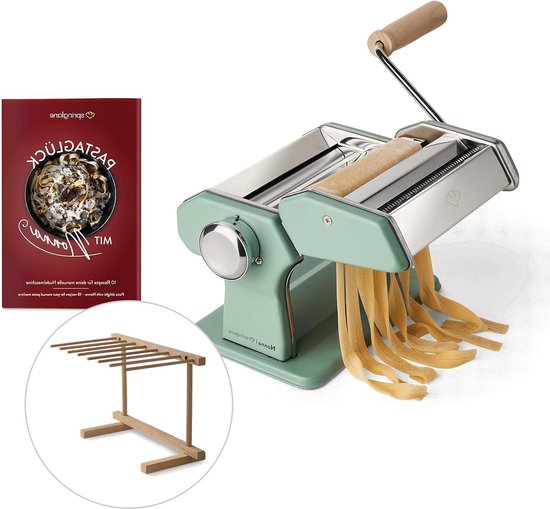 Handmatige Pastamachine - Roestvrij Staal - Pastamaker inclusief Pastadroger - 3 Snijdopzetstukken voor Spaghetti Lasagne Tagliatelle van Pasta di Casa.