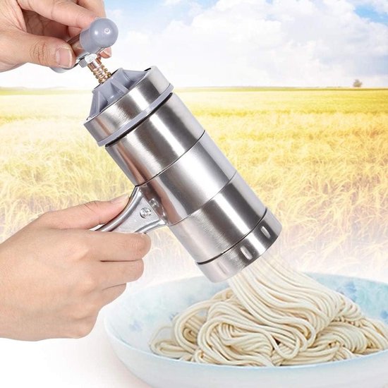 Handmatige Pastamachine RVS met 5 vormen - Corrosiebestendig - Restaurant en Keuken - Homemade Pasta - Duurzaam en Veelzijdig van Merkloos