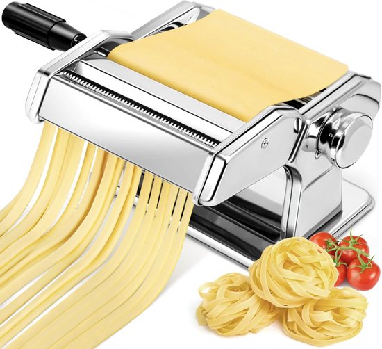 Handmatige Pastamachine – RVS Pastamaker met 7 Instelbare Diktes – Pastaroller en Snijder voor Spaghetti, Fettuccine en Lasagne van Merkloos