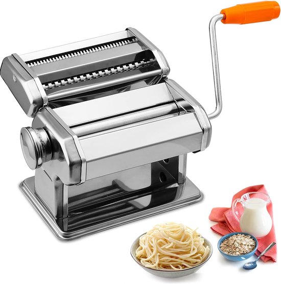 Handmatige pastamachine van roestvrij staal, 7 instelbare dikte-instellingen, pastamachine met 2 snijkanten, voor verse spaghetti noedels lasagne