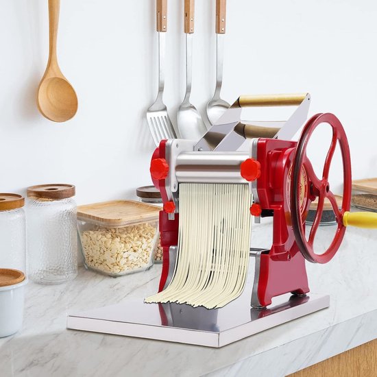 Handmatige pastamachine van roestvrij staal voor verse pasta, deegmachine voor 5-10 personen, instelbare dikte van 0,5-5 mm