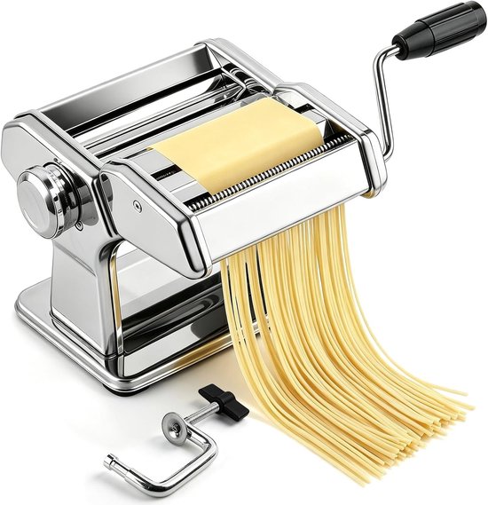 Handmatige pastamachine voor de thuiskeuken met 9 deegdiktes en 2 snijbreedtes, ideaal voor verse pasta maken en koken