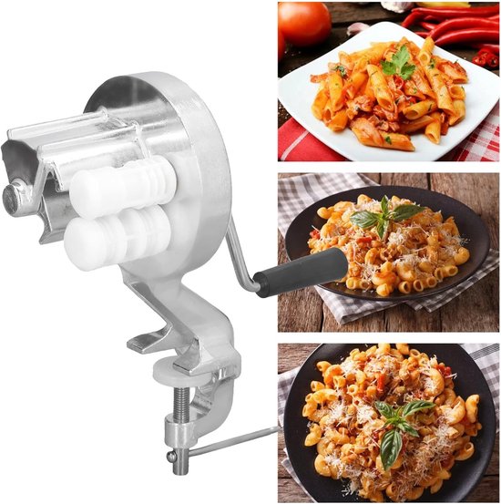 Handmatige pastamaker - Roestvrijstalen keukenmachine - Maak zelf authentieke pasta in slechts vier stappen - Geschikt voor het maken van aardappelballetjes en schelpjespasta van Emerio