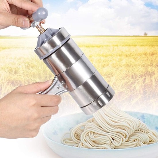 Handmatige Pastamaker van RVS met 5 Vormen, Roestvrij en Corrosiebestendig, Perfect voor Thuis en Restaurantgebruik van Merkloos