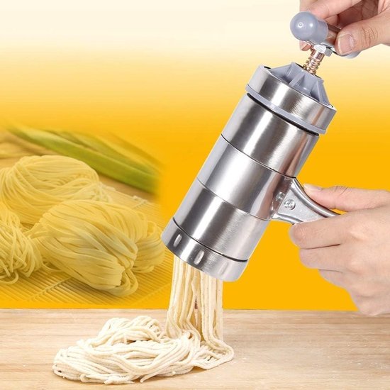 Handmatige Pastamaker van RVS, Multifunctionele Machine voor Verse Pasta met 5 Vormen en Accessoires