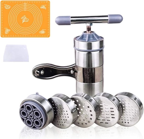 Handmatige Pastamaker voor Spaghetti en Fettuccine, RVS Noodle Press Machine, Keukenhulpmiddel voor Verse Pasta Bereiding, 5-delige Set van Merkloos