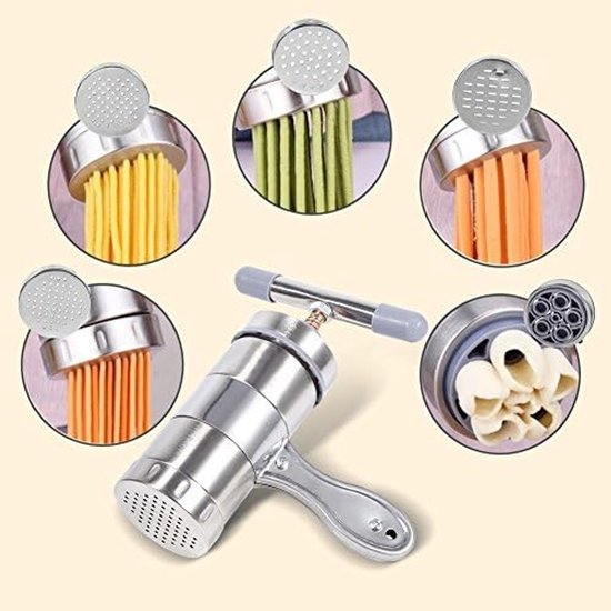 Handmatige Pastamaker voor Verse Fettuccine, Spaghetti en Lasagna - RVS Noodle Machine met Snijfunctie en Draagbaar Ontwerp