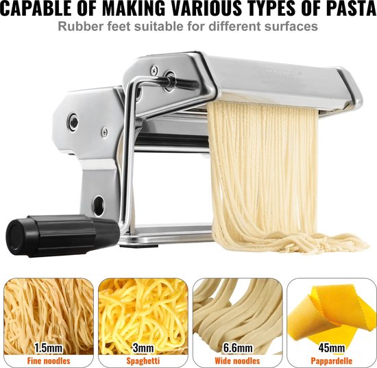 Handmatige pastamakermachine, 3 in 1 handgemaakte roestvrijstalen pastamachinesnijder Dubbele snijder Pastamachine voor spaghettilasagne Tagliatelle van Merkloos