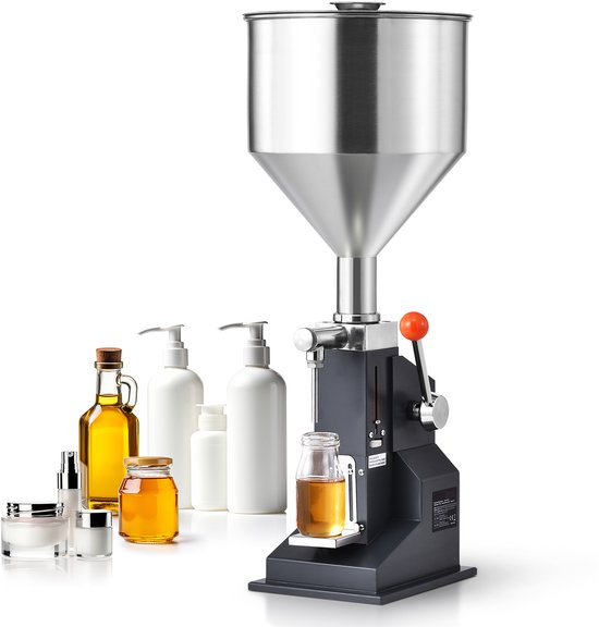 Handmatige Pastavulmachine, Verstelbare Flesvuller voor 5-50 ml, Roestvrijstalen Vloeistofvuller met Trechter voor Melk, Water, Sap, Etherische Olie, Shampoo, Cosmetica, Honing van Merkloos
