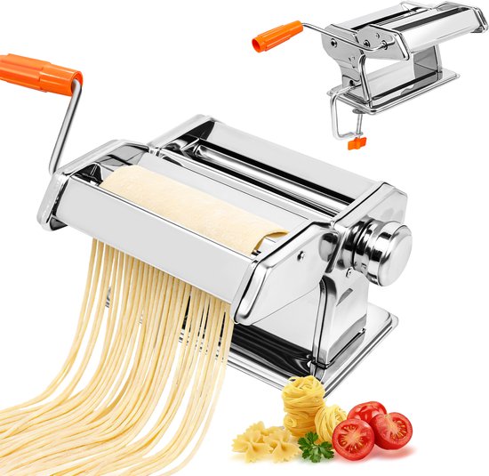Handmatige roestvrijstalen pastamachine, 9 dikte-instellingen, tafelklemmontwerp, maakt dunne/dikke noedels, lasagnebladen en dumplingdeeg, eenvoudig schoon te maken handcrank pastamaker voor thuiskeuken