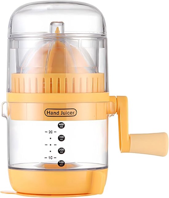 Handmatige sapcentrifuge - Citrusknijper - Fruitpers - Sinaasappelpers - Draagbare - met maatbeker - voor citroenen, limoenen, druiven, sinaasappels - geel