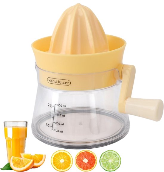 Handmatige sapcentrifuge - Handheld - Kleine sapcentrifuge - Keukenaccessoire - Geschikt voor het persen van sinaasappels, citroenen en andere citrusvruchten (geel) - 13*16,5 cm - 500 ml