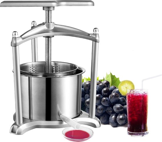Handmatige Sapcentrifuge - Kitchen Citruspers - Handmatige Fruitpers - 6L - Sinaasappel- en Druivenpers - Automatische Pulpuitworp - Zilver