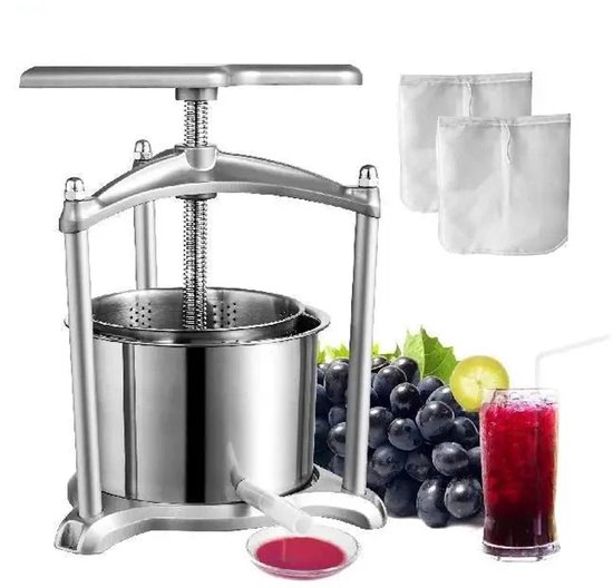 Handmatige Sapcentrifuge - Kitchen Citruspers - Handmatige Fruitpers - Roestvrij Staal + Aluminium - Zilver - 6L - Sinaasappel- en Druivenpers van Merkloos