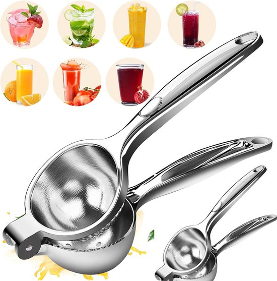 Handmatige sapcentrifuge - Multifunctionele sapcentrifuge - Citroenpers - 2-pack - Voor citroenen, sinaasappels en meer - RVS citruspers - Limoenpers - Groot en klein van Merkloos