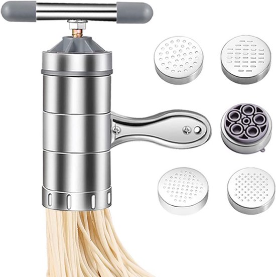 Handmatige tagliatellepers roestvrij staal 5-in-1 pasta machine van Merkloos