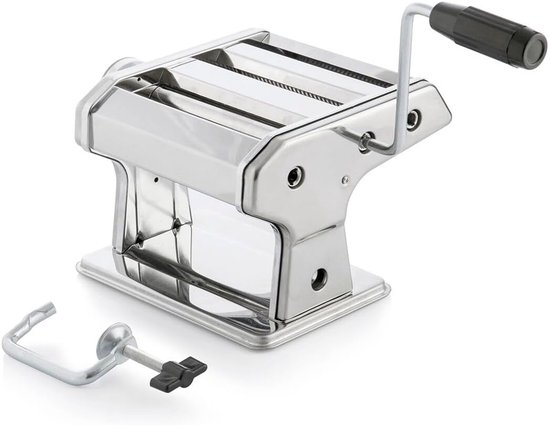 Handmatige verse pastamachine – roestvrijstalen lamineermachine voor thuis, 3 rollen, spaghetti, tagliatelle lasagne, verstelbare dikte, 8 niveaus, afneembare zwengel, antislip clip, 21 × 13,5 × 19,5