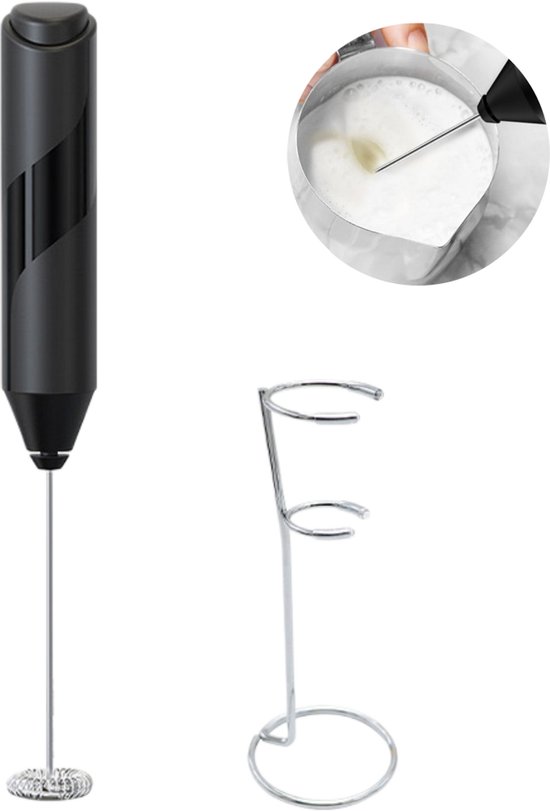 Handmelkopschuimer – Elektrische opschuimer met roestvrijstalen garde – Handmixer voor dranken – Geschikt voor koffie, lattes, cappuccino's, matcha en meer – Werkt op batterijen – Elektrische mixer & koffieroerder – Batterijen niet inbegrepen van Merkloos