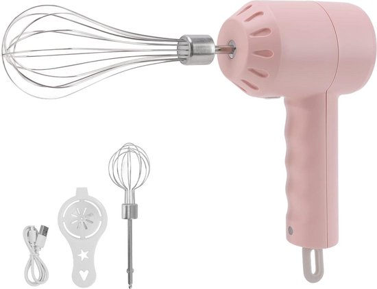 Handmixer 3 snelheden draadloos - draagbare garde voor ei en melk - roestvrijstalen klopper - pudding cakes - roze van Merkloos