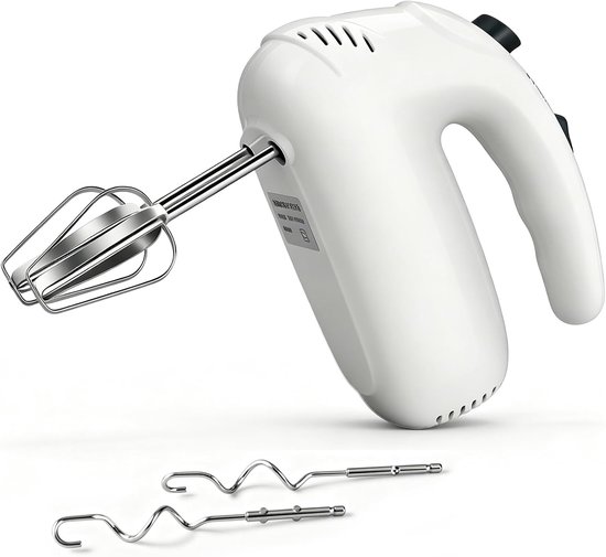 Handmixer, 350 W, handmixer met 5 snelheden, handmixer, elektrische garde, ideaal voor room, cake, deeg, eieren en bakken in de keuken, wit