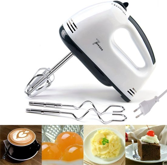 Handmixer 400W - Elektrische Mixer met 7 Snelheden - Inclusief Gardes en Deeghaken - Wit van Borvat