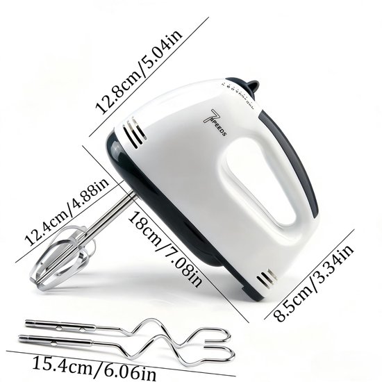 Handmixer 7 snelheden – 120W met roestvrijstalen kloppers en kneedhaken van Maisentiel