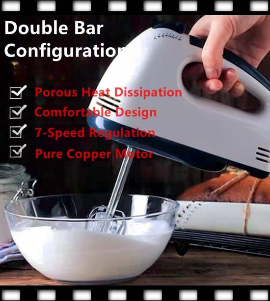 handmixer, 7 standen, handmixer, turbine-functie, mixer, handmixer 300 W met 2 garde, 2 roerstaafjes, van Merkloos