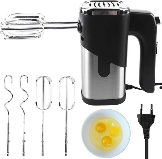 Handmixer, 800 W, 7 snelheden, elektrische handmixer, handmixer met 4 roestvrijstalen accessoires, roestvrijstalen kneedmachine, handmixer, handmixer, keukenmixer (zwart)