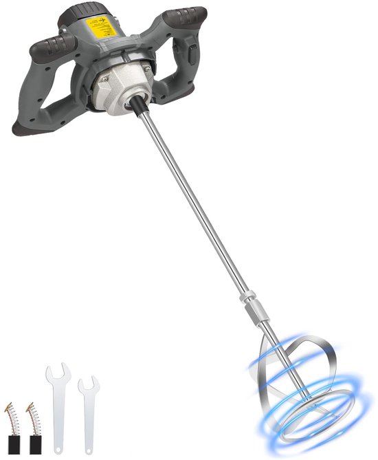 Handmixer Betonroerder - 1200 W Vermogen - 6 Versnellingen - M14 Spiraalstang 60 cm - Grijs - Voor Bouwmaterialen Menging