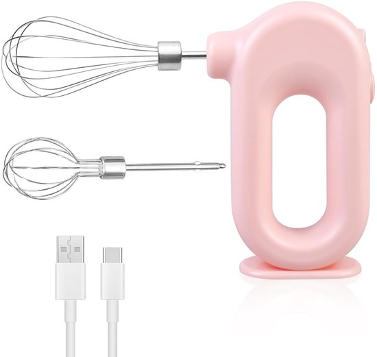 Handmixer - Deeghaken - Draadloos Met 4 Snelheden En 2 Roestvrijstalen Fouetkoppen - 1 Stuk - Voor Bakken En Roommenger In Kleur Roze van Merkloos