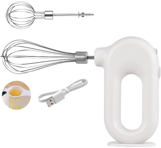 Handmixer - Deeghaken - Draadloos Met 4 Snelheden En USB-oplaadfunctie - 1 Stuk - Voor Kleine Huishoudens Wit van Merkloos