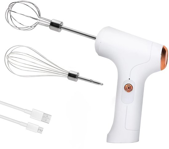 Handmixer | Draadloze elektrische handmixer Geschikt voor thuisgebruik, USB-oplaadbaar, 304 roestvrij staal, Geschikt voorzien van 2 afneembare messen, 3 snelheidsstanden Geschikt voor bakken in de keuken (wit) van Merkloos