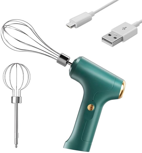 Handmixer | Draadloze elektrische handmixer Geschikt voor thuisgebruik, USB-oplaadbaar, 304 roestvrij staal, Geschikt voorzien van 2 afneembare messen, 3 snelheidsstanden (groen) Geschikt voor bakken in de keuken van Merkloos