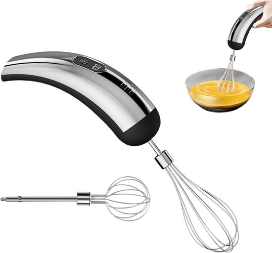 Handmixer - Draadloze Klopper - Koken Bakken - Precisie Snelheidsbeheersing - 6x15x6 cm - Zilver zwart