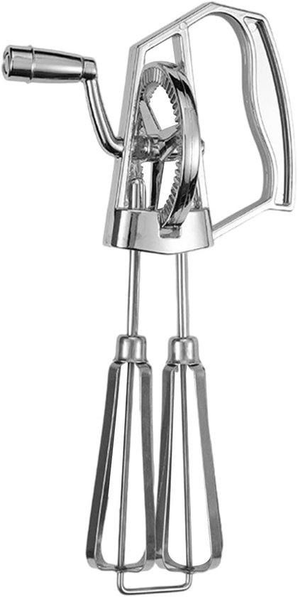 Handmixer - Eierklopper Zwengel - Bakken en Koken - Dubbel Wiel Ontwerp - 255 x 14 x 65 cm - Zilverkleurig