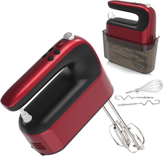 Handmixer Elektrisch - Keukenmixer Staand - Bakken en Koken - 9 Snelheden Digitaal - 400 Watt Vermogen - Rood