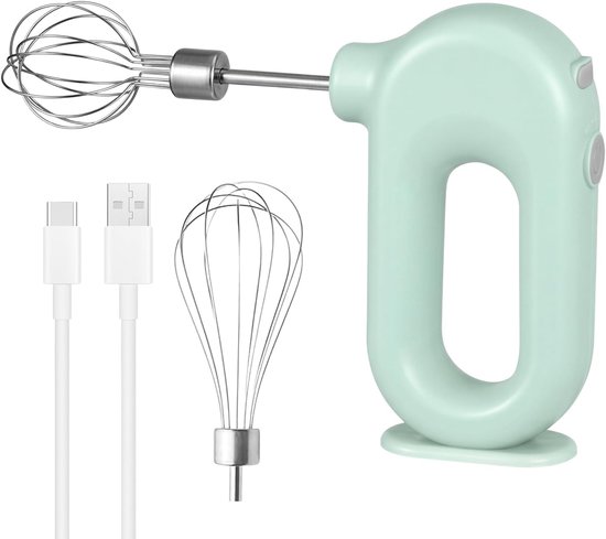 Handmixer, elektrisch, mini-handmixer met 4 standen en 2 garde, elektromixer, USB-oplaadbaar, elektrische mixer, ei-hamer voor bakken, room, cake, meer en pudding, groen
