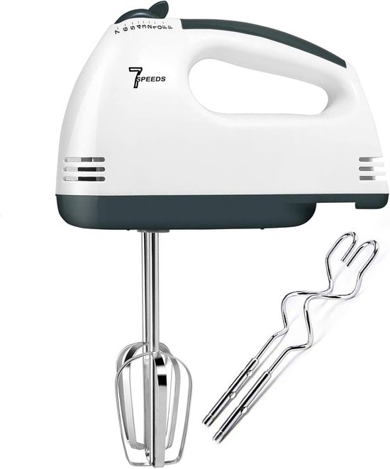 Handmixer, elektrische handgarde, elektrische handmixers voor het bakken, kleine roestvrijstalen handmixer met 7 snelheden, 2 mixers en 2 deeghaken Elektrische handmixers voor het kloppen van eieren en cakes in de keuken van Merkloos