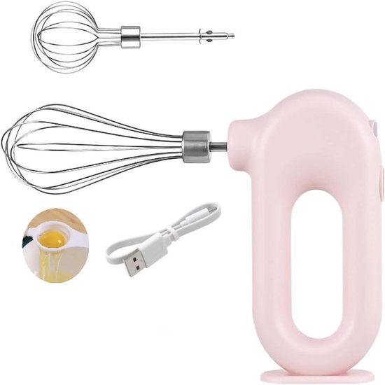 Handmixer Elektrische Mini USB -oplaad 1500 MAh Egg Beater 4 Verstelbare Mini -Handmixer, en Draagbaar met Ronde Handgreep voor Comfortabel Gebruik (PINK)