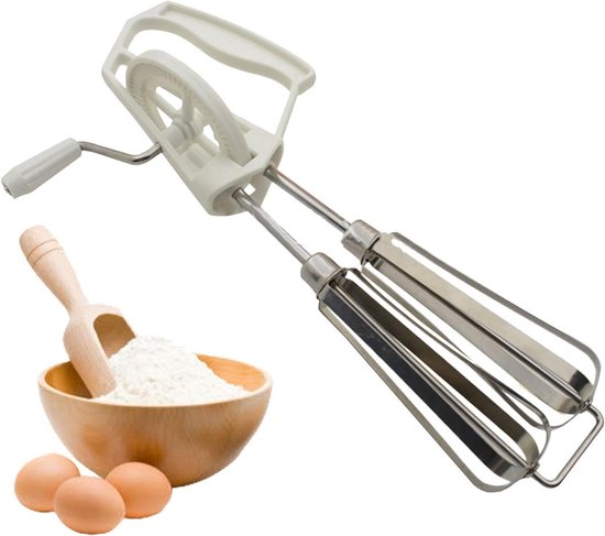 Handmixer - Garde garde garde - Beslag Maken - Dubbele Mixkoppen - 25 cm - Wit van Merkloos