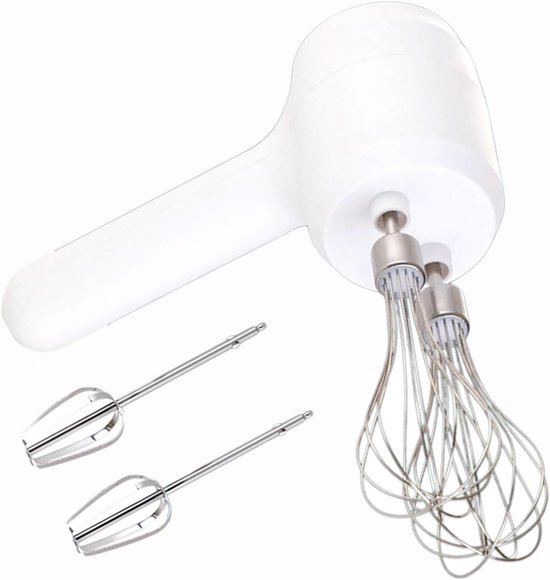 Handmixer Keuken - Draadloze Klopper - Dessert Prep - Gepaarde Garde Werkstructuur - 4 Opzetstukken - Wit