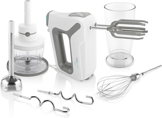 Handmixer - Keukenmixer Mixapparaat - Voedselbereiding - Stil dankzij innovatieve constructie - 600 W - Wit en grijs