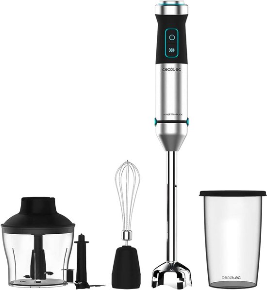 Handmixer Krachtig - Staafmixer - Gladde Mixen - Titanium 4-blads - 800ml Maatbeker - Zwart Blauw van Merkloos