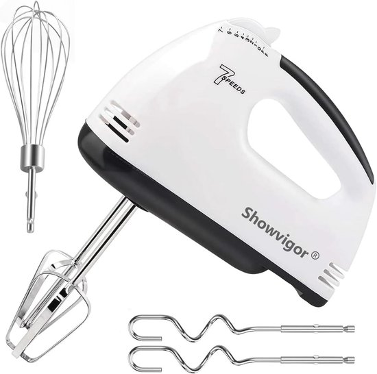 Handmixer met 7 standen, inclusief 2 gardes en 2 roestvrijstalen kneedhaken van Philips