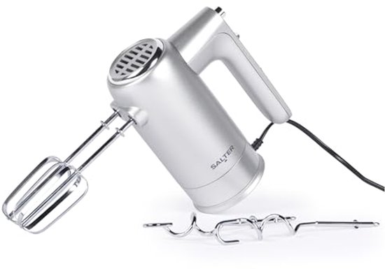 Handmixer met Opbergbasis - Elektrische Mixer - Bakken en Mixen - Inclusief Gardes en Deeghaken - 300 Watt Vermogen - Zilverkleurig