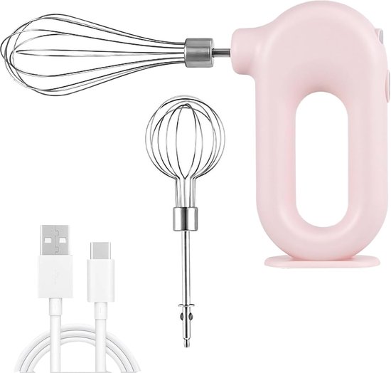 Handmixer, Mini Elektrische Handmixer Huishoudelijke USB Oplaadbare Mini Eiklopper Handheld Eiklopper Elektrische Mixer Met 4 Snelheidsmodi(Roze)
